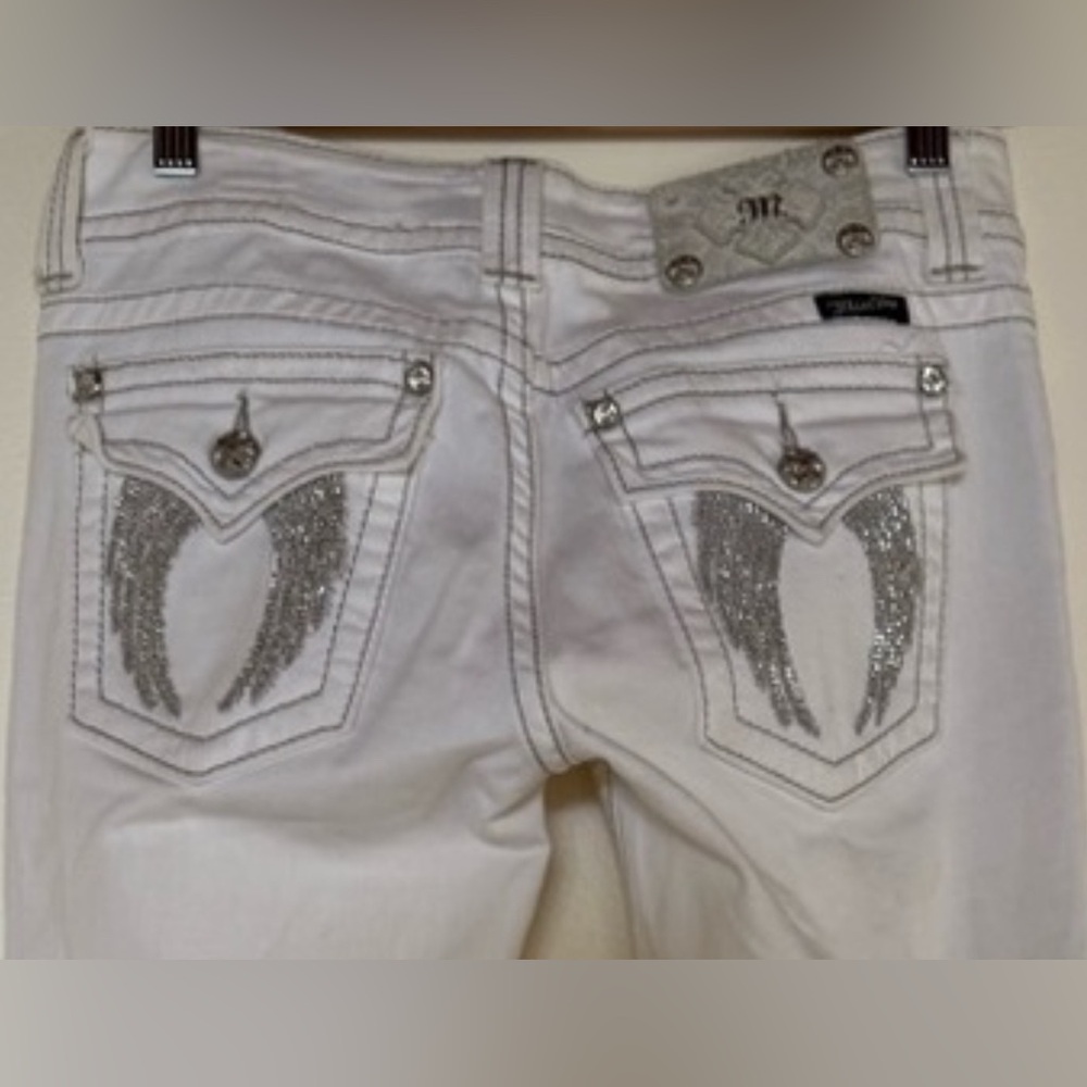 Miss Me White Boot Cut Jeans with Decorative Stitching